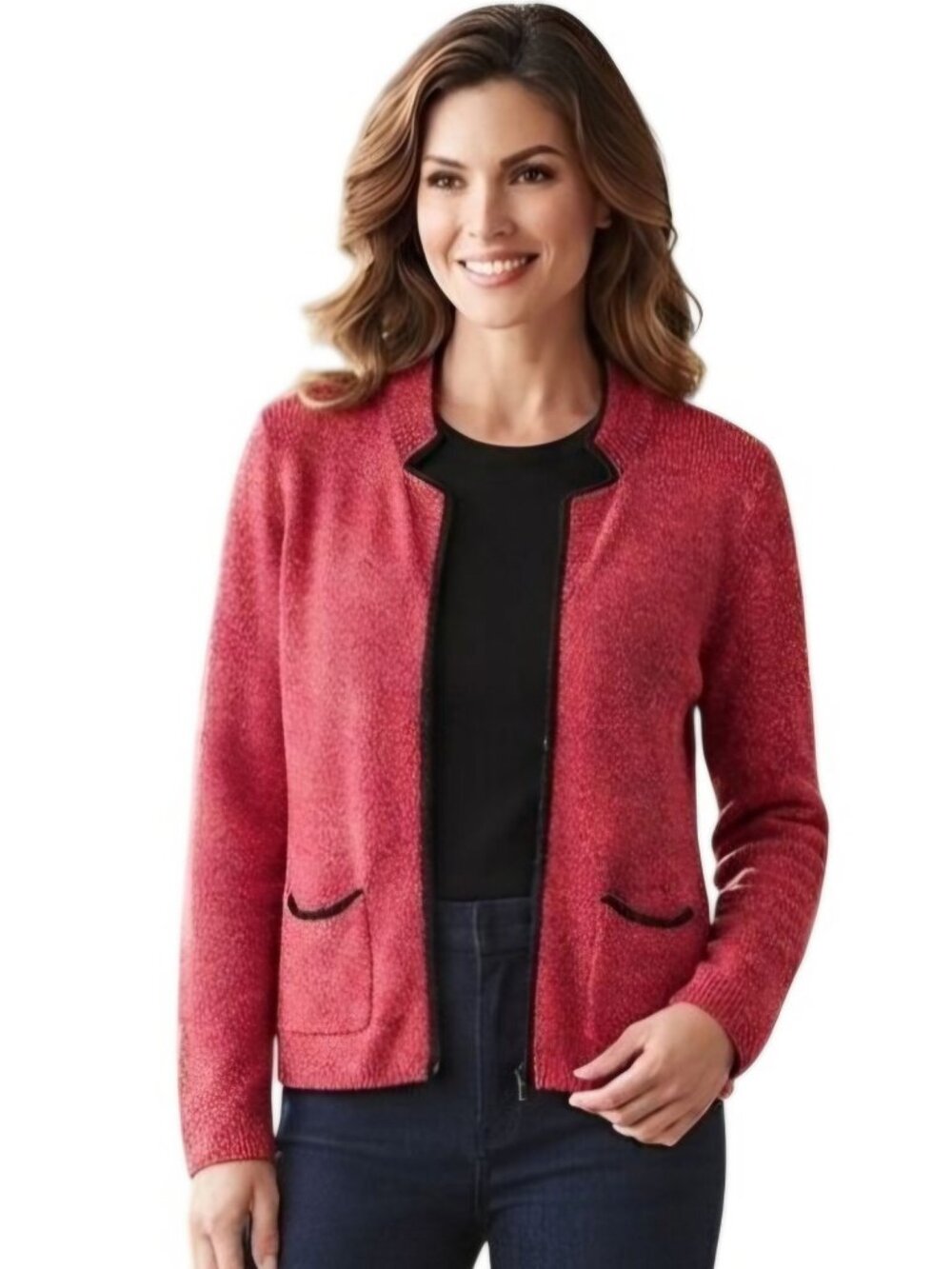 South Cotton Heavyweight Marled Zip Front Cardigan Sweater Pockets Size L